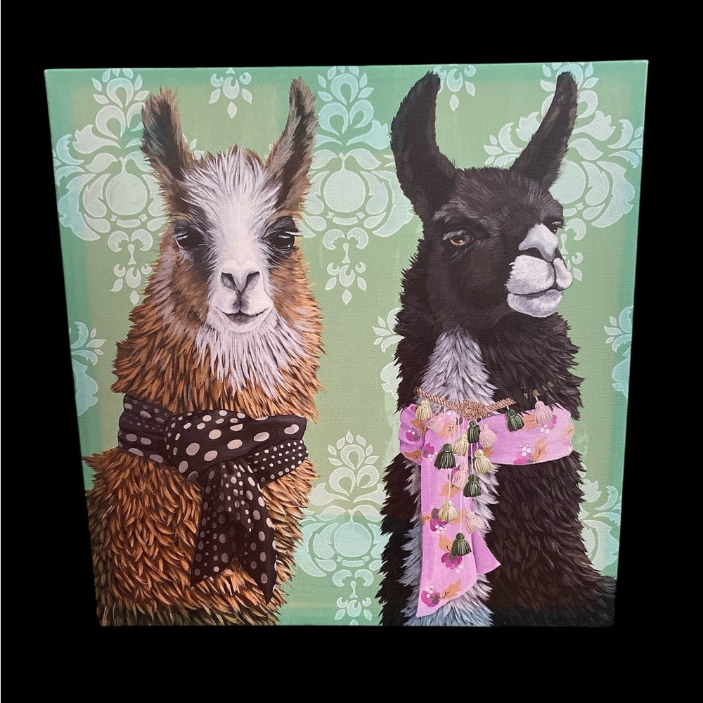 3/$18 Greenbox Heather Gruthier Llama Canvas Wall Art 14x14”